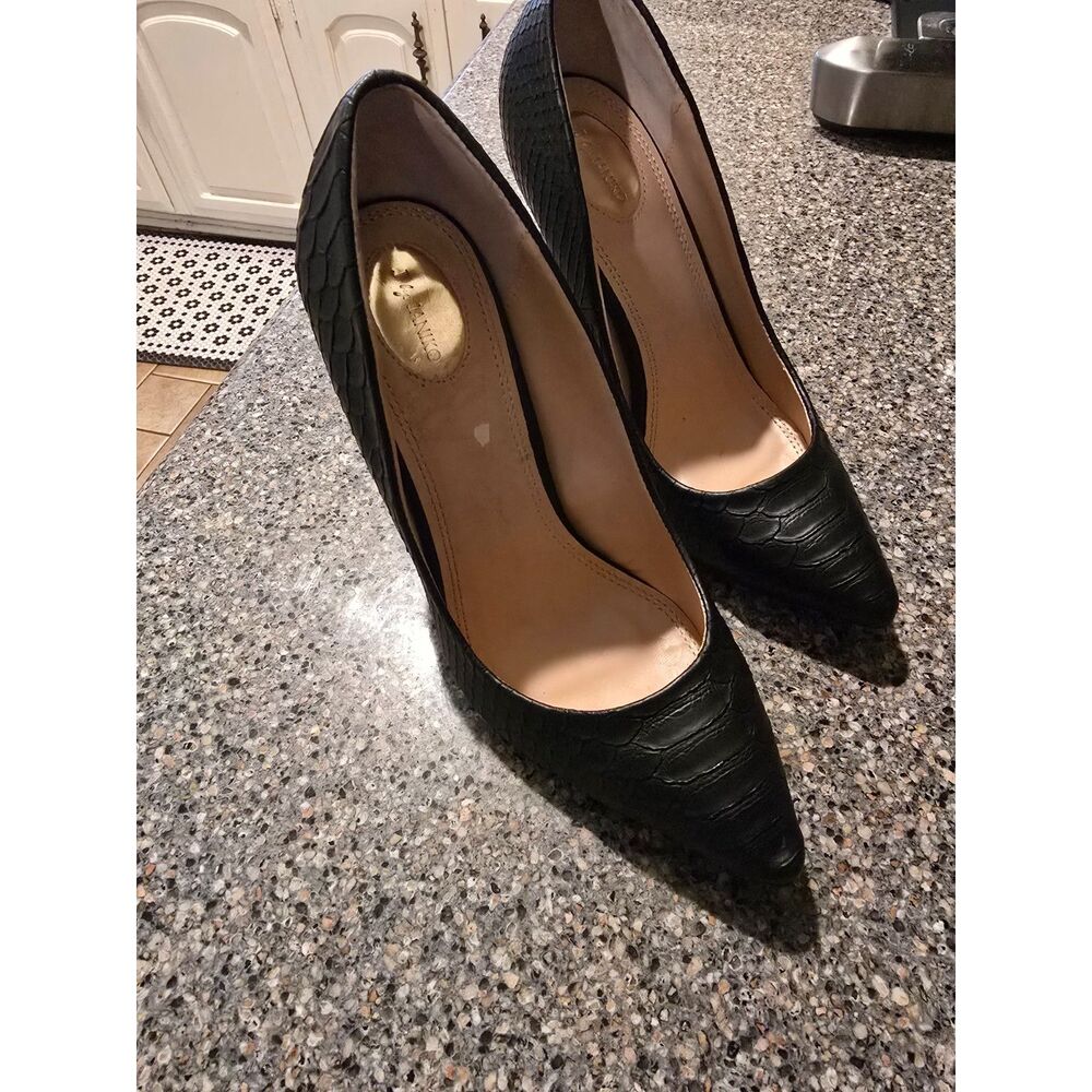 J by Janiko Black Croc Emboss Stiletto Low Toe Pointed WM High Heel SZ 38 US 7.5